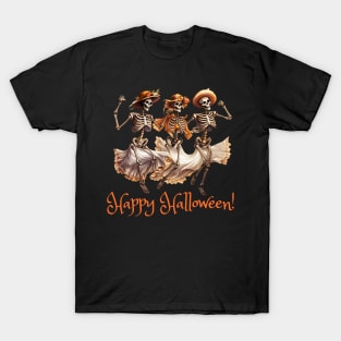 Glamour Ghouls Pretty Fashionable Skeletons Happy Halloween T-Shirt